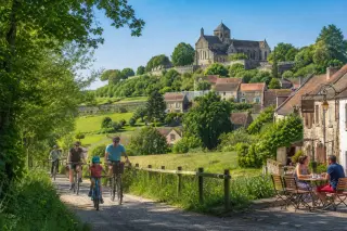 Village typique du Sud Essonne avec nature, cyclistes, et terrasse animée